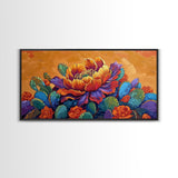 Cactus Bloom, Bold, Flowers, Blooming Cactus Flower Framed Canvas Print, Colorful Botanical Wall Art, Kitchen Boho Decor, Desert Art