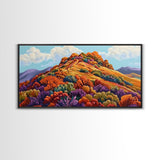 Autumn Hill, Landscape, Framed Canvas Print, Colorful Fall Mountain Scene, Cozy Autumn Wall Decor, Rustic Living Room Art