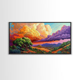 Desert Mountains, Sky, Sunset Clouds, Framed Canvas Print, Colorful Landscape Art, Office Wall Decor, Western Scenery, Autumn Vibes
