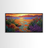 Sunset, Ocean Flowers, Nature Wall Art, vibrant landscape Canvas Print, tropical sunset décor, colorful coastal living room wall art