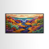 Waterfall, Canyon, Nature, Ocean, Framed Canvas Print, Boho wall art, nature landscape art, vibrant waterfall decor, bathroom wall art