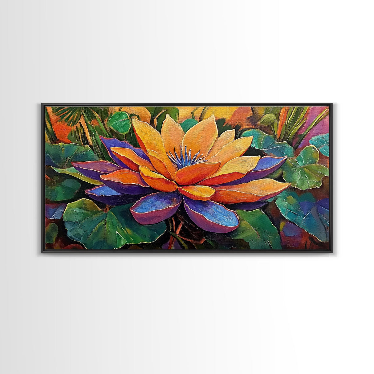 Lotus Bloom, Garden, Art, Framed Canvas Print, Vibrant lotus flower artwork, zen boho decor, meditation room or bathroom wall art