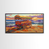 Sunset Beach, Wagon, Vibes, Coastal boho decor, colorful ocean art, Canvas Print, beach house wall art, living room sunset painting