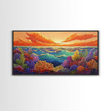 Coral Ocean, Sunset, Framed Canvas Print, Underwater coral reef at sunset painting, Ocean lover gift idea, Coastal Spa Wall Art