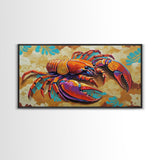 Lobster Coastal, Bold, Framed Canvas Print, Vibrant abstract lobster on sandy background, Nautical Kitchen Decor, Bold Coastal Wall Art