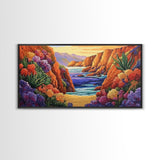 Desert Coast, Flowers, Path, Canvas Print, vibrant canyon seascape, southwest home decor, hallway wall art, colorful desert painting