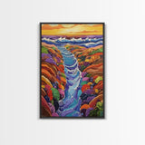 Ocean Tidepool, Rainbow, Shoreline, Canvas Print vivid shoreline tidepool painting, colorful abstract coastal artwork, ocean bathroom wall art