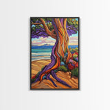 Tree Shore, Coastal, Vibrant, Canvas Print, Bold beach tree painting, tropical landscape art, Living Room or Beach House Wall Decor