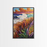 Waves Cliff, Paradise, Splash, Framed Canvas Print, Tropical beach wall art, ocean wave painting, coastal home décor, island vibes