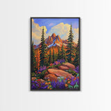 Mountain Forest, Wildflowers, Scenic, Framed Canvas Print, Nature Lover Gift, Cabin Decor, Rustic Living Room Art, Woodland Landscape