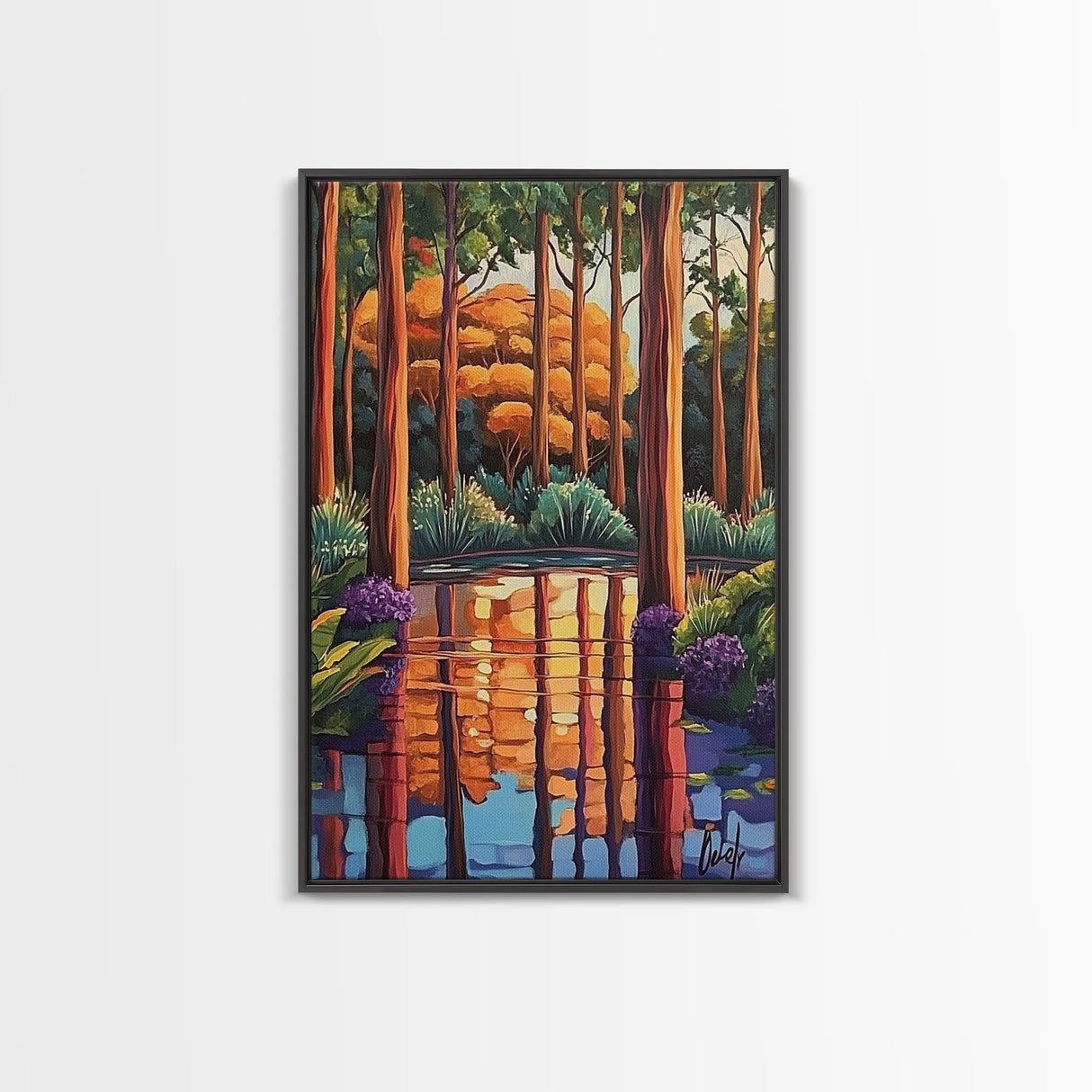 Forest Reflections, Tranquil, Trees, Canvas Print peaceful landscape art, serene nature wall decor, cabin bathroom art, rustic boho style