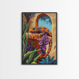 Gecko Tropical, Garden, Framed Canvas Print, Colorful Lizard Art, Desert Wall Decor, Nature Inspired Boho Art, Bathroom art,  Patio Wall Art