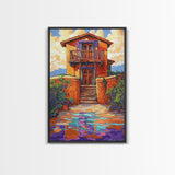 Adobe Desert, House, Framed Canvas Print, Rustic Southwest Wall Art, Earth Tone Adobe Home Decor, Boho Fall Art, Entryway Statement Piece