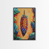 Bold Feather, Boho, Tropical, Colorful Framed Canvas Print, Eclectic Bedroom Wall Art, Boho Style Decor, Vibrant Southwest Wall Hanging