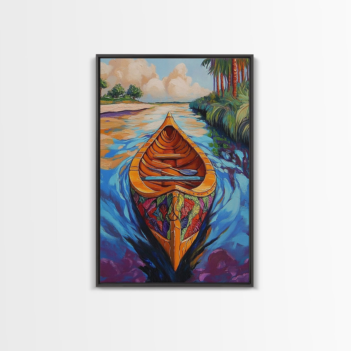 Boat Jungle, Paddle, Colorful Canvas Print, Adventure Nursery Wall Art, Tropical Nature Decor, Bright Travel Inspired Painting