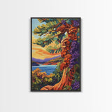 Tree Lake, Mountains, Nature, Framed Canvas Print, pine tree art, autumn landscape wall decor, cozy cabin or lodge art, textured style
