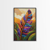 Tropical Feather, Sunset, Boho, Framed Canvas Print, Tropical Feather Wall Art, Sunset Jungle Decor, Boho Botanical Artwork, Bedroom Accent