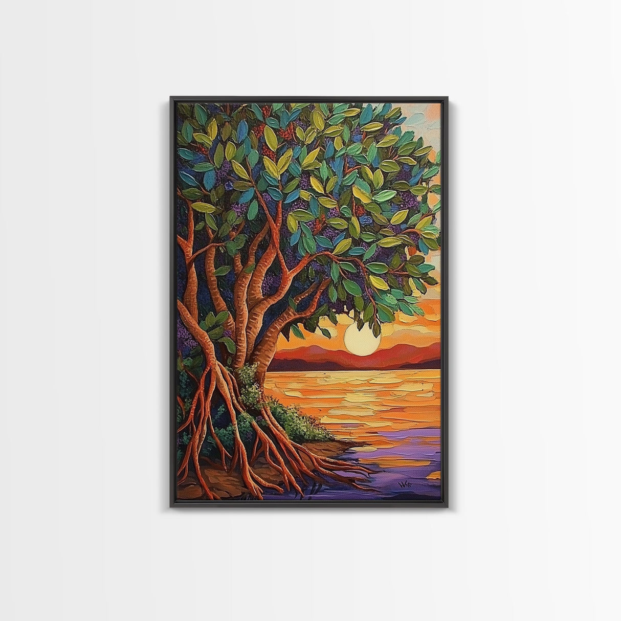 Sunset Tree, Roots, Mangrove Tree Wall Art, Spiritual Nature Decor, Zen Meditation Room Accent, Framed Canvas Print