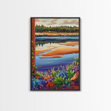 River Marsh, Reflection, Nature Landscape Canvas Print, Peaceful Lake Wall Art, Dining Room Decor, Tranquil Scenic Artwork