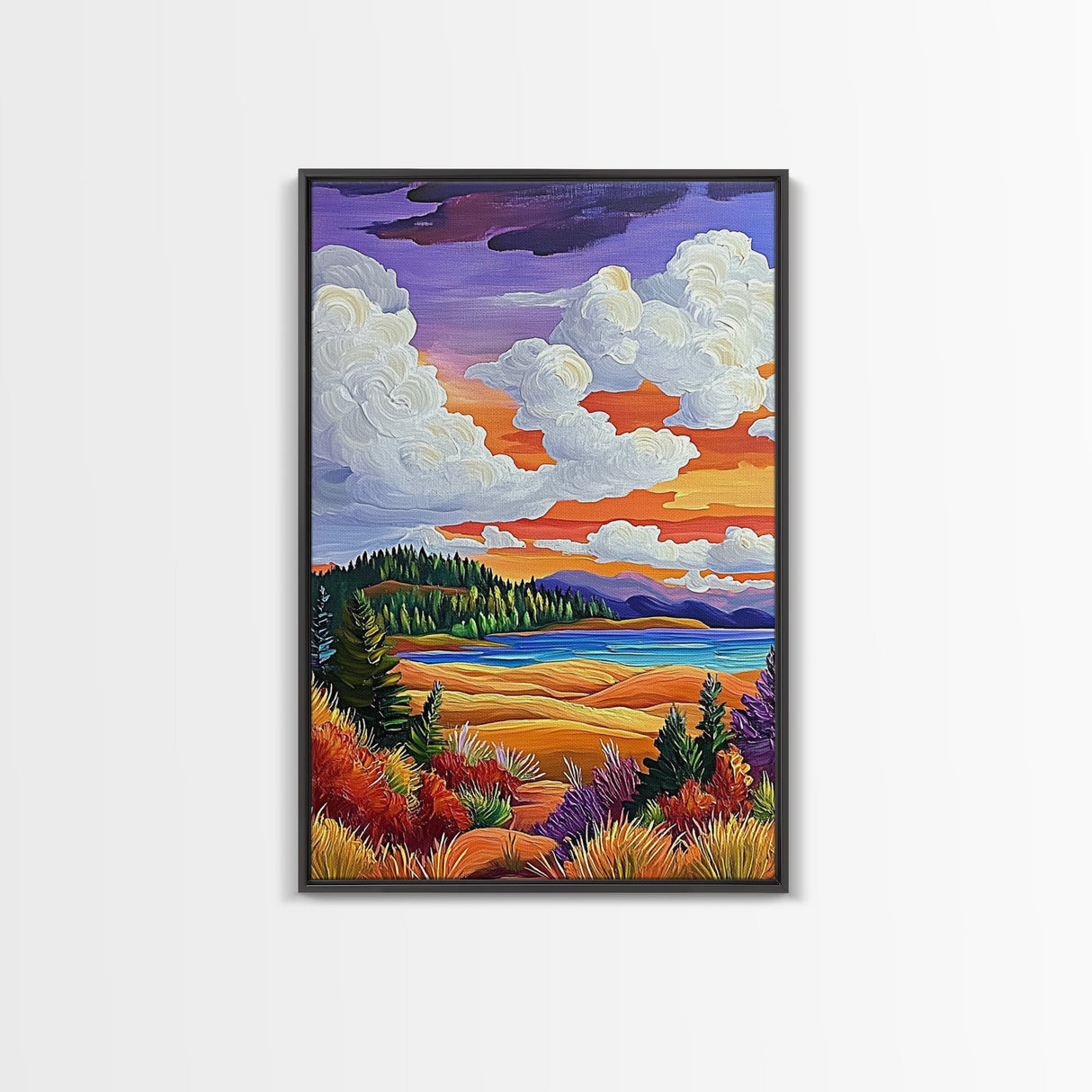 Autumn Fields Art, Colorful Fall Landscape, Cozy Sunset Decor, Nature Vibes Print, Framed Canvas Print, Bedroom Wall Art, rustic style