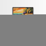 Tropical Garden Waterfall, Coastal Wall Art, Sunset Jungle Scene, Framed Canvas Print, Vibrant Nature Painting, Living Room Boho Art