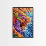 Ocean Cliffs, Colorful Reef, Coastal Abstract, Vibrant Seaside Art, Bathroom Wall Art, Nautical Decor, Canvas Print, Bold Nature Painting
