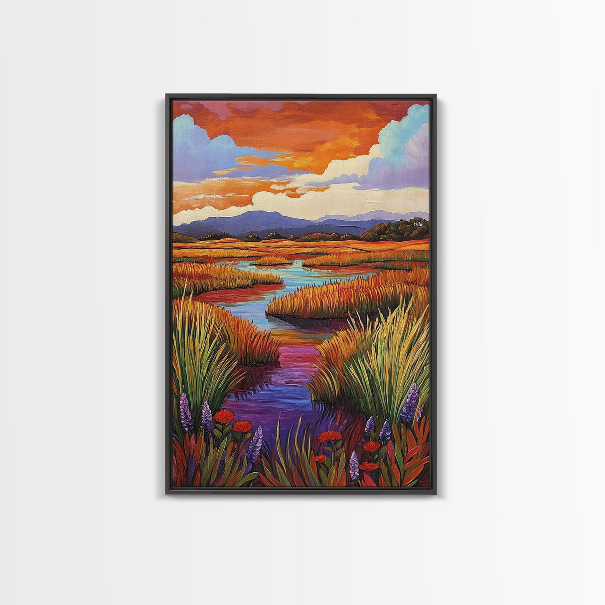Autumn Wetlands, Sunset Marsh, Nature Escape, Rustic Color Landscape, Farmhouse Style, Fall Decor, Canvas Print, Entryway Wall Art
