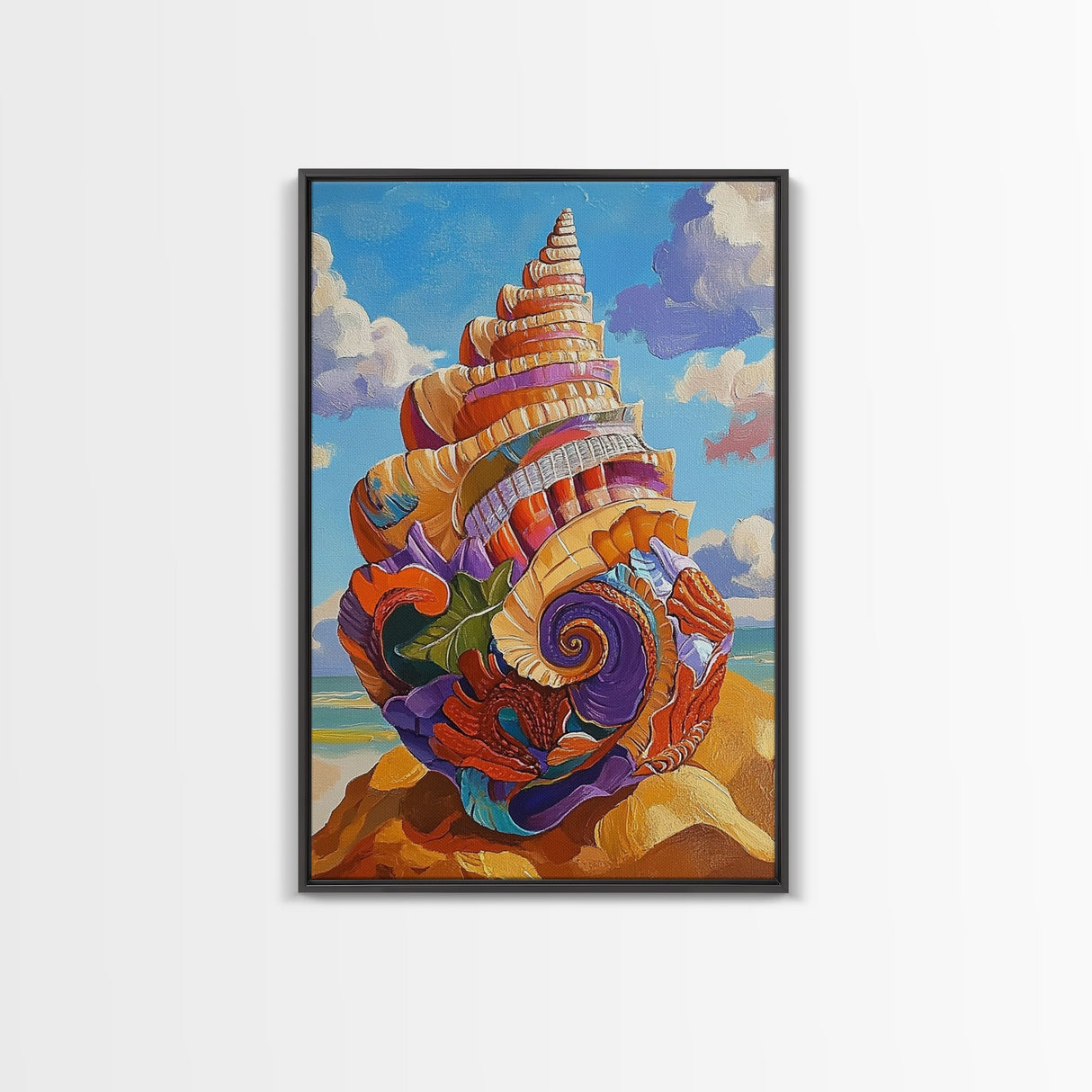 Seashell Swirl, Nautical Shell, Coastal Colors, Beach Dreams, Framed Canvas Print, beach house decor, shell wall art, ocean lover gift