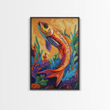 Colorful Tropical Fish, Ocean Wall Art, Coastal Sea Life Painting, Framed Canvas Print, Underwater Theme, Bathroom Decor, Bold Nautical Style