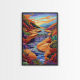 Canyon River Stream, Vibrant Landscape, Sunset Colors, Nature Scene, Framed Canvas Print, Bedroom Wall Art, Fall Home Decor, Boho Art