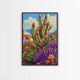 Cactus Flowers, Desert, Bright Succulent Garden, Framed Canvas Print, Colorful Kitchen Wall Art, Boho Desert Decor, Eclectic Nature Style