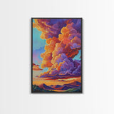 Clouds Sunset, Skies, Mountains, Framed Canvas Print dramatic sky art, colorful cloudscape painting, Bedroom Wall Art, dreamy wall decor