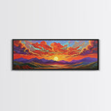 Sunset Cloudscape, Vibrant Sky Painting, Colorful Wall Decor, Nature Scene, Autumn Palette Living Room Framed Canvas Print, Office Art