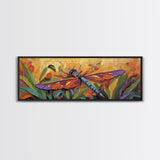 Vibrant Dragonfly, Nature Wall Art, Autumn Decor, Boho Art, Framed Canvas Print, Colorful Insect Painting, Kitchen Wall Art