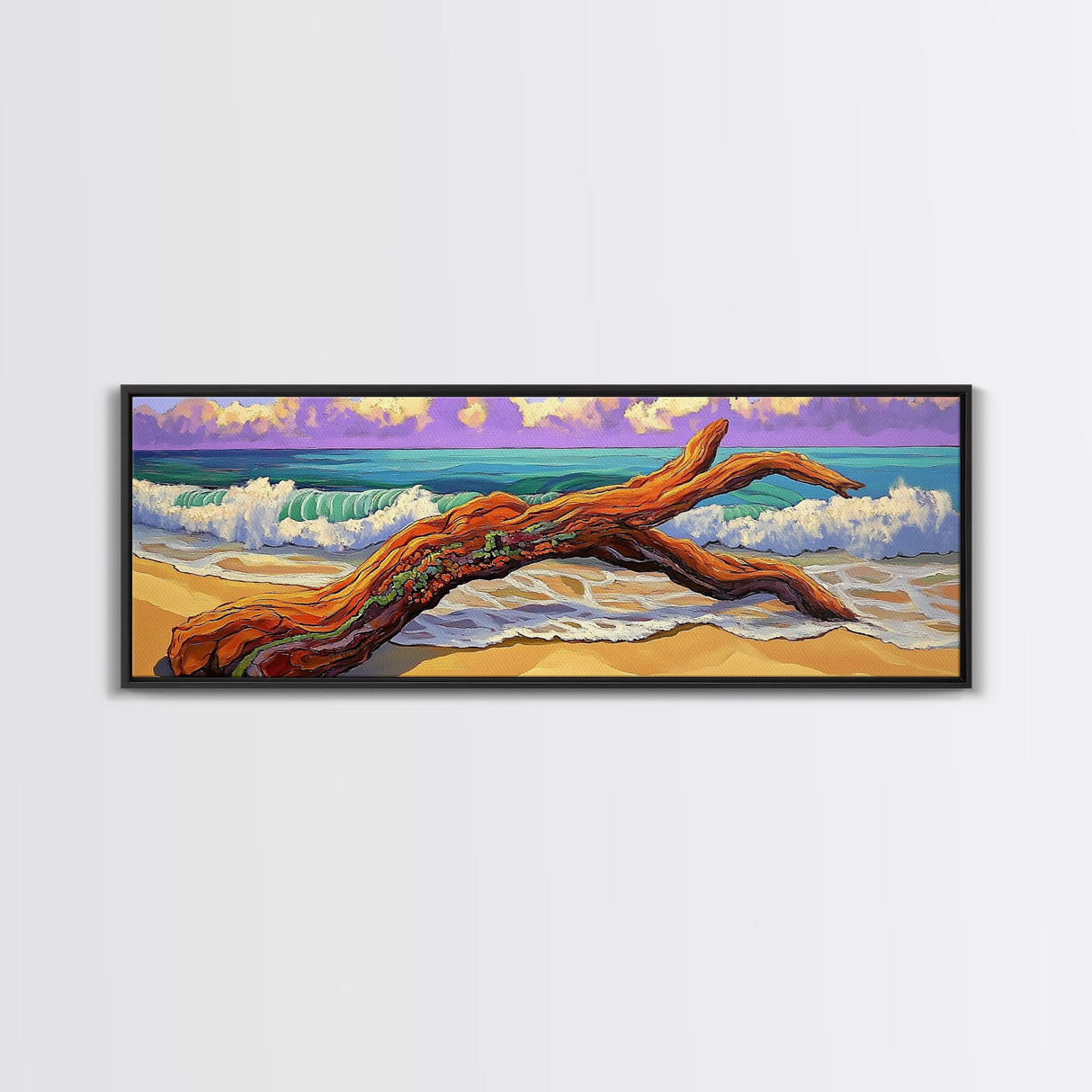Driftwood Beach, Ocean Wave Art, Coastal Wall Art, Framed Canvas Print, Nature Home Decor, Relaxing Bathroom Art, Bedroom Art