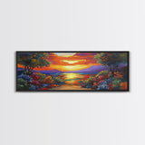 Tropical Sunset, Coastal Trees, Vibrant Horizon, Colorful Evening, Canvas Print, tropical paradise wall art, sunset lover gift
