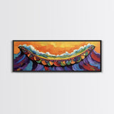 Carnival Wave, Festive Ocean, Playful Waters, Framed Canvas Print, beach bathroom art, coastal fun painting, surf wall decor