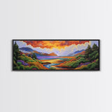 Sunset Lake Scene, Mountain View Art, Tranquil Waterscape Landscape, Framed Canvas Print, Nature Office Decor, Living Room Art