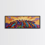 Running Wild Horses, Abstract Herd Scene, Sunset Equine Painting, Framed Canvas Print, Western Bedroom Wall Art, Living Room Decor