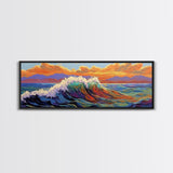 Ocean Wave Sunset, Vibrant Seascape Painting, Tropical Horizon Scene, Framed Canvas Print, Coastal Wall Art, Nautical Decor