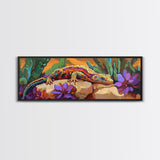 Vibrant Lizard Art, Desert Gecko Painting, Succulent Garden Colors, Framed Canvas Print, Eclectic Kitchen Wall Decor, Animal Art