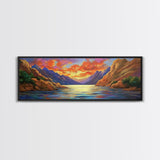 Sunset Lake, Mountain Reflection, Nature Glow, Framed Canvas Print, Scenic Wall Art, Autumn Decor, Cabin Artwork, Rustic Landscape Art
