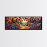 Autumn Archway, Colorful Path, Forest Lake, Vibrant Trees, Framed Canvas Print, Entryway Wall Art, Fall Nature Scene, Boho Art
