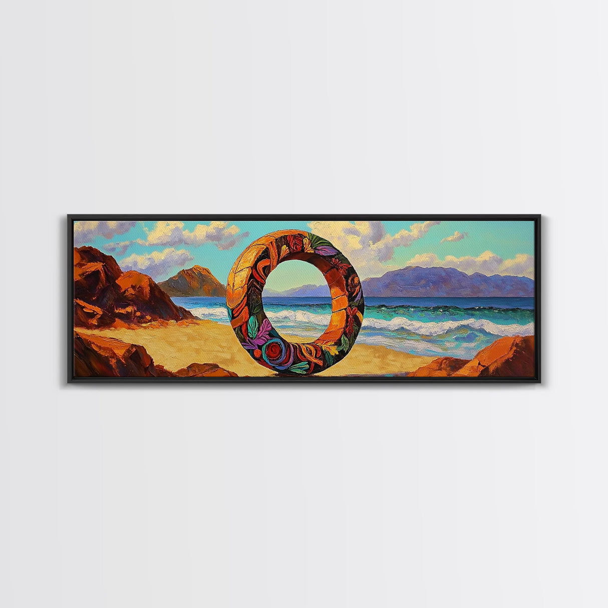 Vibrant Ocean Ring, Bold Coastal Art, Fantasy Beach Scene, Canvas Print, Modern Living Room Wall Art, Surreal Landscape Art