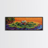 Lotus Flower, Serene Sunset, Water Lily, Zen Art, Framed Canvas Print, spa wall decor, yoga room art, calming peaceful painting