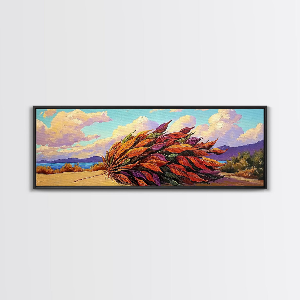 Autumn Leaves, Wind Blown, Fall Nature, Desert Scene, Framed Canvas Print, seasonal decor, rustic living room art, boho autumn artwork