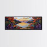 Autumn Lake Reflection, Tranquil Nature Painting, Fall Forest Sunset, Framed Canvas Print, Cozy Living Room or Cabin Wall Decor