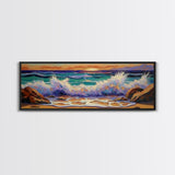 Crashing Waves Sunset, Seaside Landscape Art, Modern Beach Wall Decor, Living Room Accent, Framed Canvas Print, Coastal Vibes