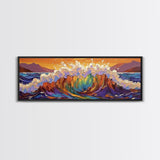 Rainbow Wave Splash, Ocean Energy Art, Vibrant Seascape, Framed Canvas Print, Coastal Living Room Decor, Surf Beach Wall Art, Boho Style
