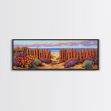 Beach Fence Trail, Ocean Coastal View, Sandy Pathway, Framed Canvas Print, Vibrant Seaside Art, Bathroom or Entryway Decor